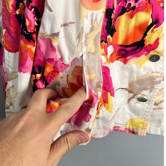 Chico's Womens L Jacket Floral Art to Wear Stretch Colorful Casual Preppy Spring - Picture 4 of 10